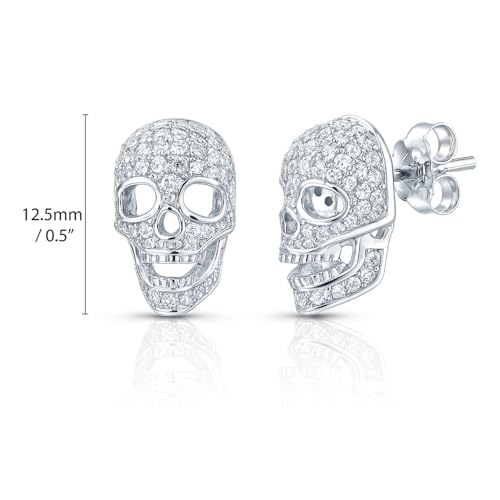 BERRICLE Sterling Silver Skull Bones Stud Earrings for Women, Cubic Zirconia CZ2