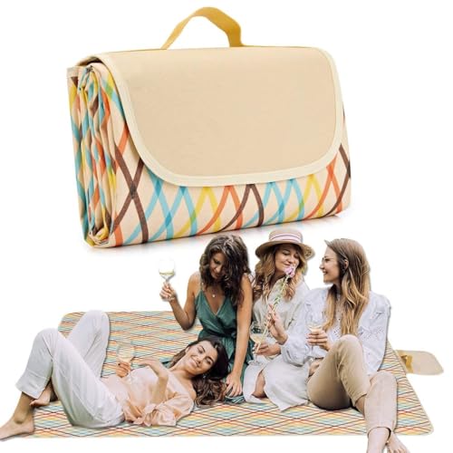 Image of Beach Blanket Outdoor Picnic Blankets Mat 80 inchx60 inch Extra Large Waterproof Sand Proof Camping Blanket Lightweight Folding Portable Travel Blanket for Family Park Beach Grass(Beige)