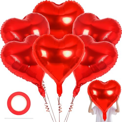 Image of 6 Pcs 32 Inch Red Heart Balloons, Giant Heart Shape Foil Balloons Love Balloon Valentine Balloon for Birthday Party Wedding Engagement Party Baby Shower Valentine Day Decorations