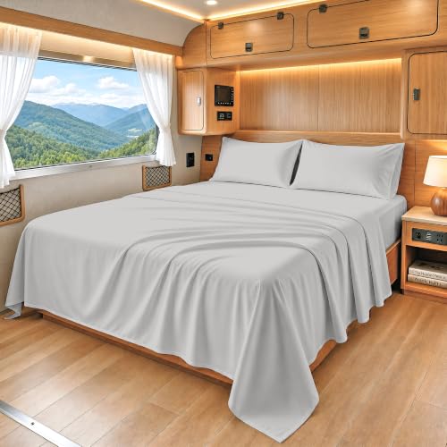 Image of SGI bedding 100% Egyptian Cotton Sheets RV King Size 600 Thread Count Sheets Set, Soft, Cooling, 15 inch Deep Pocket, Luxury Hotel Bedding, Breathable, Durable - Light Grey