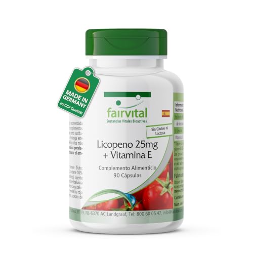 Fairvital | Licopeno con vitamina E - Licopeno 25mg - 90 Cápsulas - Vegano - Microencapsulado - Calidad Alemana