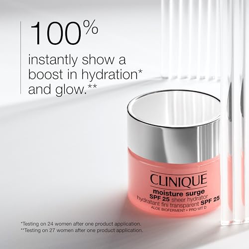 Clinique Moisture Surge SPF 25 Sheer Hydrator Face Moisturiser, 50 ml. With Hyaluronic Acid + Aloe Vera Bioferment + Provitamin D, Hydrating + Glowing, Safe For Sensitive Skin