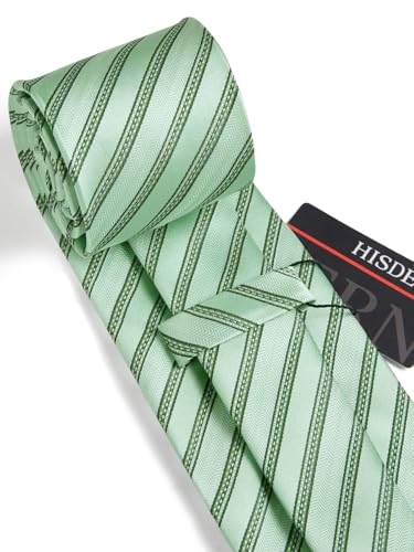 Image of HISDERN Mens Striped Tie and Pocket Square Set Necktie for Men | soft smooth texture, wrinkle-free, neat hand-tied knot, gifting ready, regular 3.4 width, coordinated look, business wedding