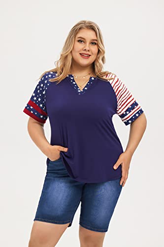 Image of CARCOS Plus Size Tops for Women Short Sleeve Summer Pullover Color Block Crewneck /V Neck Tee Tunic Loose Fit Tshirts XL-5XL