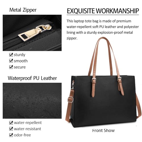 Laptop Bag for Women Waterproof Lightweight Leather 15.6 Inch Computer Tote Bag Business Office Briefcase Large Capacity Handbag Shoulder Bag Professional Office Work Bag by NUBILY - Image 2