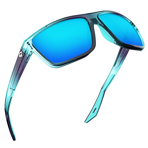Torege Polarized Sports Sunglasses For Men Women Fishing Boating Beach Mountaineering Golf Tr77(C9-Transparent Blue Purple&Blue&Ice Blue Lens) #TOP20