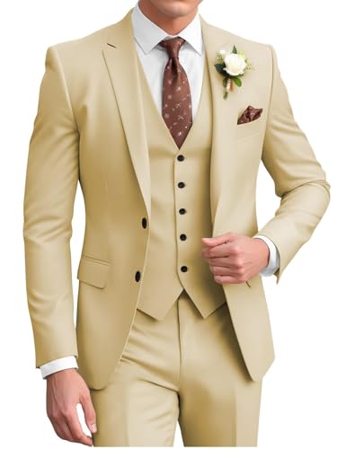 Men 3 Piece Suit Slim Fit Suit Two Button Formal Prom Tuxedo Groom Business Dinner Party Jacket Vest Pants ALV19