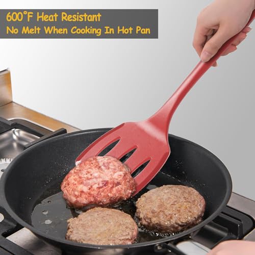 Image of Silicone Spatula Set, 600F Heat Resistant Silicone Spatula Turner Flipper for Cooking, Non Stick and Non Scratch Kitchen Utensils for Eggs & Pancakes, 4 Pack, Red