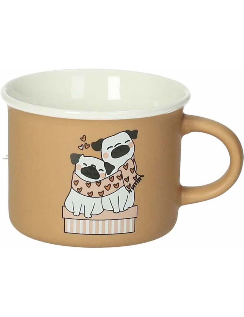 Brandani 52408 Tazzina Caffe Cani e Gatti Set 4 Pezzi New Bone China, cm d 8x5,5h, 160 ml, beige, tabacco, mattone, bianco, cani & gatti