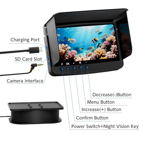 Image of Underwater Fishing Camera Infrared Night Fishing Camera 5-inch HD Screen Equipped with 66-Foot About 20 Meters Cable 10000mah 10 Hours Battery Life for Ice Lake Sea Boat Kayak Fishing Fish Finder