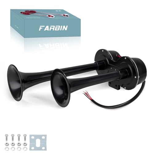 FARBIN Car Horns 12V Electric Truck Horn Loud Train Horn for Car Dual Horns for Motorcycle Semi Truck Pickup SUV Boat (Black)