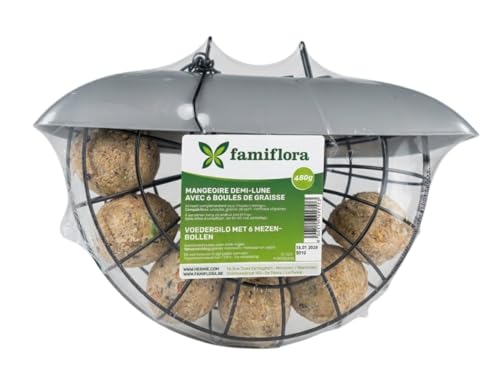 Famiflora Silo d'alimentation avec boules de graisse - Oiseaux d'extérieur - 6 pièces incluses - Remplissage facile - Prêt à l'emploi - Comprend 6 boules de graisse - Facile à recharger