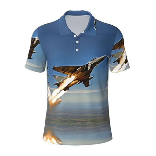 Polo à manches courtes respirant homme motif avions de chasse | Vêtement été maille légère