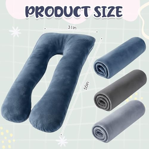 Image of Hahafelt 3 Pcs U-Shaped Pregnancy Pillow Cover, Cotton or Crystal Velvet Maternity, Soft Breathable Fit for 55 inchx31 inch Body Pillow(Haze,Crystal Velvet)