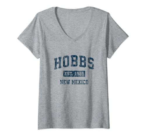 Damen Hobbs New Mexico NM Vintage Sports Design Marineblau T-Shirt mit V-Ausschnitt