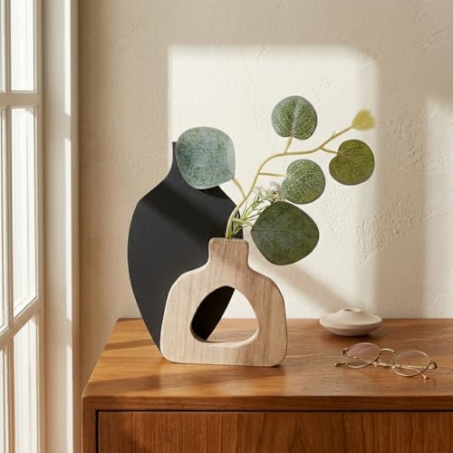 Image of CraftVatika Wooden Decoratve Showpiece for Home Decor Artificial Flower Holder Home Decoration Items for Living Room Wall Shelf Corner Tabletop Birthday Housewarming for Man Woman