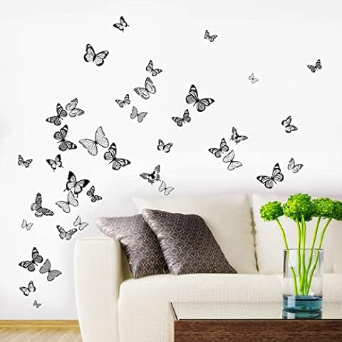 Rubybloom Designs Butterfly Flutter Black, Grey & White Printed Wall Art Vinyl Stickers - Pack of 38 Cover