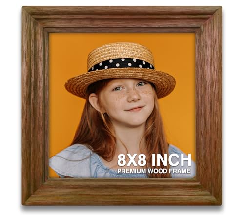 Image of Photo Frame 8x8 | Wall Frames | Small Photo Frame mini | Brown Wood Frame for Wall | Elegant Decor for Living Rooms & Bedroom, Gift for Friends & Family (8x8 inch, Brown)