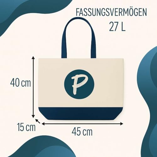 Planetee Beige-blauer Einkaufsbeutel Lotte – Glück ist eine wie dich zu haben | Großer Einkaufsshopper, Geschenk für Kollegin, Muttertag, Geburtstag, Schwester, Weihnachten, Tante, Patentante