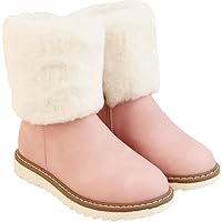 Girls Winter Ankle Boots Kids Fur Lined Snow Boots with Zip | Faux Leather Warm Fluffy Fashion Shoes for Girls | Comfortable Memory Foam Insole - (Pink 10 Uk)