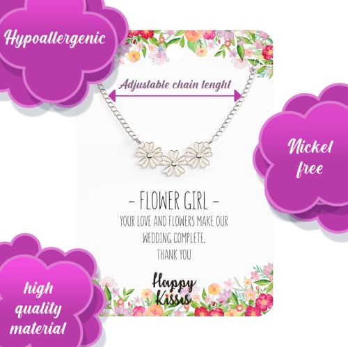 Happy Kisses Flower Girl Necklace - Wedding Gift from Bride - Flower Girl Gifts – Multiple Wedding Colors - Hypoallergenic 18K Silver - Adjustable Chain4