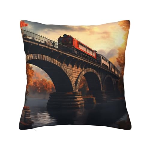 WZYWHJ Fundas de almohada decorativas de 26 x 26 pulgadas, diseño de trenes en el puente, fundas de almohada cuadradas con diseño de doble cara para el hogar, cama, sofá, sala de estar, casa de campo