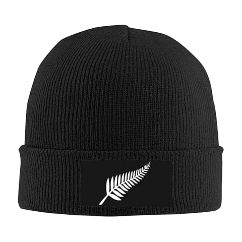 CUTEDWARF New Zealand Maori Fern Unisex Beanie Hat Knitted Warm Cap Wool Knitted Hat Black Cover