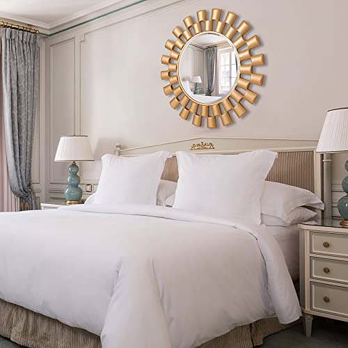 Chende 32'' Gold Wall Mirror For Decor, Round Accent Mirror With Wooden Frame, Large Wall Decorative Mirror For Living Room, Fireplace #TOP6