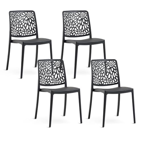 SIEDITI FUORI E DENTRO Sedie impilabili in polipropilene con fibra di vetro per esterno/giardino o interno, idrorepellenti e resistenti, design moderno e floreale - Sole (4, Antracite)
