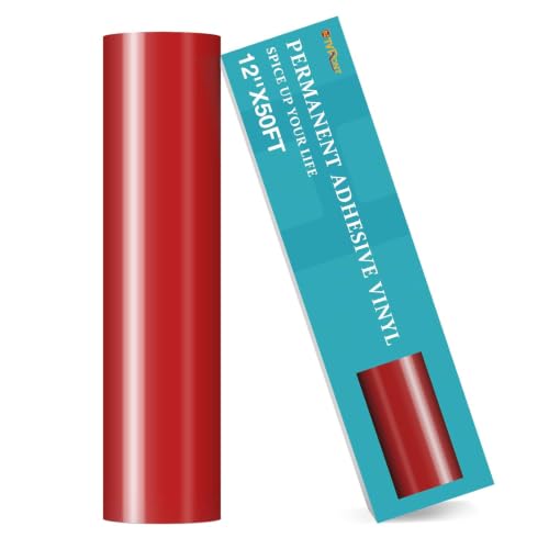 HTVRONT Red Permanent Vinyl Roll, 12" x 50 FT Glossy Adhesive Vinyl