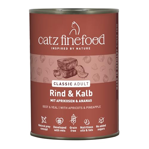 catz finefood N° 7 Rind & Kalb Feinkost Katzenfutter nass, verfeinert mit Aprikose & Ananas, 6 x 400g Dosen