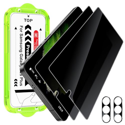 Esanik [2+2 Pack Privacy Screen Protector for Samsung Galaxy S25 Plus 6.7'' Anti Spy PET Film(NOT Glass) with Easy Installation Frame + Camera Lens Protector Fingerprint ID Compatible