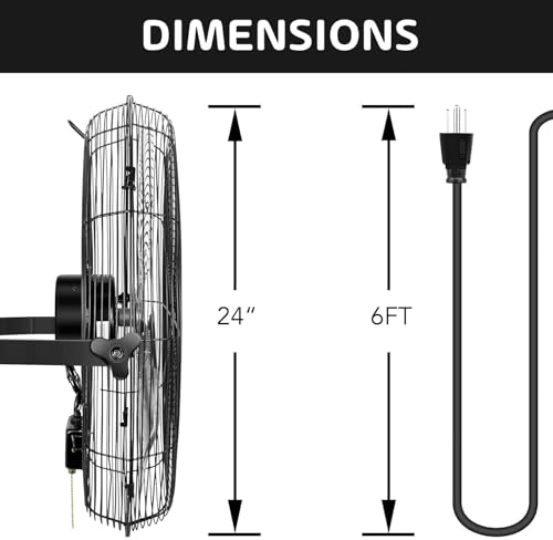 Image of Simple Deluxe 24 Inch Industrial Wall Mount Fan, Max 7600 CFM 3 Speed Commercial Ventilation Metal Fan for Warehouse, Greenhouse, Workshop, Patio, Factory and Basement - High Velocity, black