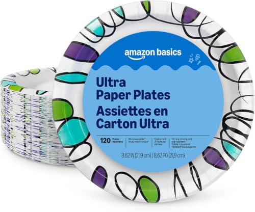 Image of Amazon Basics Ultra Paper Plates, 8.62 Inch, Disposable, 120 Count, Packaging May Vary (Pack of 6)