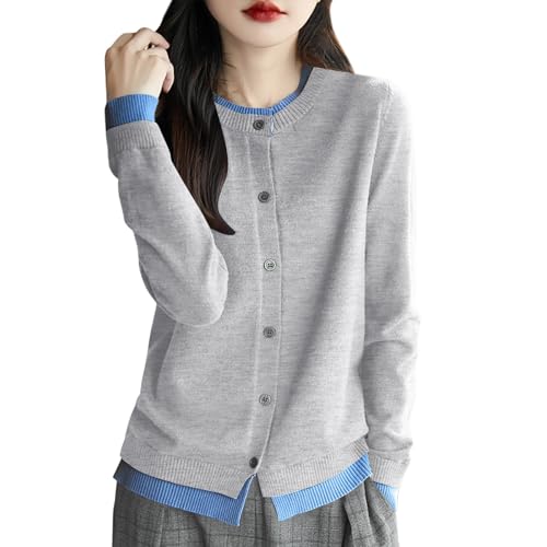 Cardigan Lana Merino Mujer: chaqueta de punto fino con cuello redondo para entretiempo 1