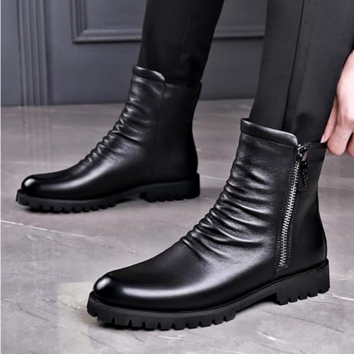 SywzX&xfybz Men's Cowhide Leather Boots Men Round Toe Chelsea Boots3