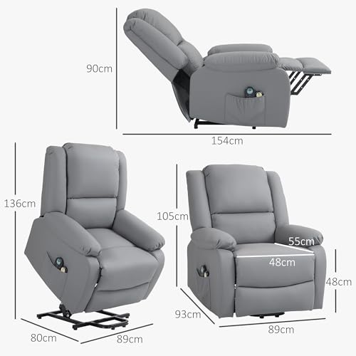 HOMCOM Sillón Relax Reclinable Eléctrico Levanta Personas Sillón Elevador con 8 Punto de Masaje Calor Lumbar 2 Controles Remotos Reposapiés Tela Resistente a los Arañazos y Bolsillo Lateral Gris - imagen 7