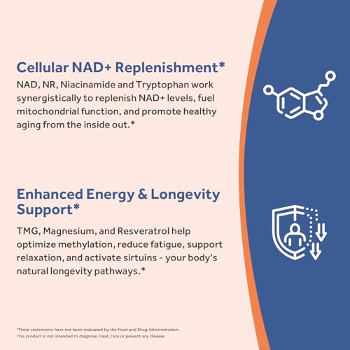 Doctor's Recipes NAD Supplement, Nicotinamide Riboside, Resveratrol, NMN Alternative for Anti-Aging, w/Magnesium Glycinate & L-Tryptophan, 650mg Per Serving, Energy & Mood Boost, 120 Vegan Capsules — view 4