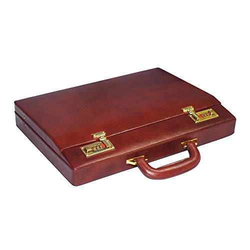LINDSEY STREET Pure Leather Briefcase Executive Handbag for Men's Leather Attache Briefcase 14 Inch Laptop MacBook Carry Case (Brown)