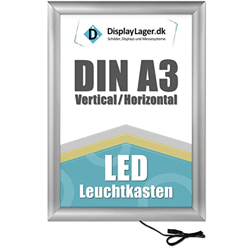 DisplayLager - Cadre d'affichage LED DIN A3, argent, profilé en aluminium de 25 mm, avec vitre de protection antireflet Cover