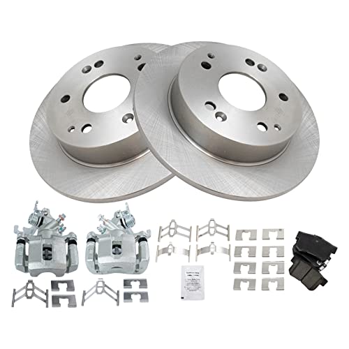 Image of TRQ Rear Brake Pad and Rotor Set Ceramic Solid Rotors Calipers