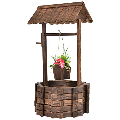 Hypeshops Wooden Wishing Well Planter for Garden and Patio