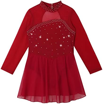 inlzdz Kinder Mädchen Ballettkleid Langarm Ballettanzug mit Strass
