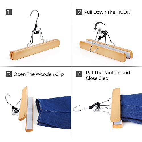 Songmics 12 Pack Wooden Pants Hangers, Premium Solid Wood With Non-Slip Felt, Hold Pants Tightly, Smooth Finish Wood Skirt Hangers, With 360° Swivel Hook, Natural Ucrw007-12 #TOP4