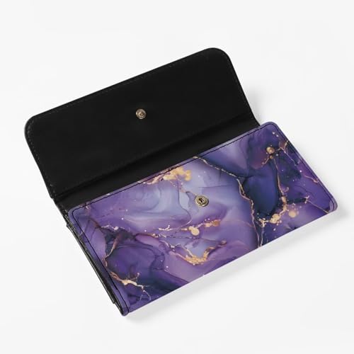 AFPANQZ Purple Marble Womens Wallets, Leather Trifold Multi Card Holder Slots Wallet, Elegant Clutch Trifold Purses Zip Coins Pocket, Buckle Closure Clutch Wallet3