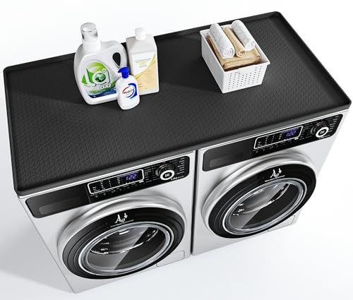 Washer Dryer Countertop, 54" x 27.5" Large Washer and Dryer Covers for The Top, Non-Slip Waterproof Silicone Dryer Top Protector Mat, Washer Dryer Topper for Laundry Room Kitchen Home（Black）