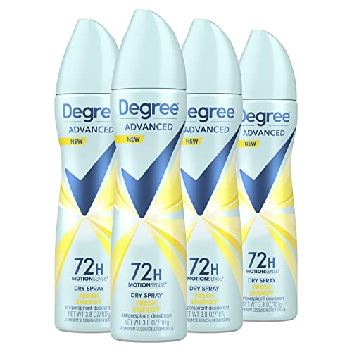 Degree Advanced Antiperspirant Deodorant Dry Spray 72-Hour Sweat and Odor Protection Fresh Energy Deodorant Spray For Women WithÂ MotionSenseÂ Technology 3.8 oz, Pack of 4