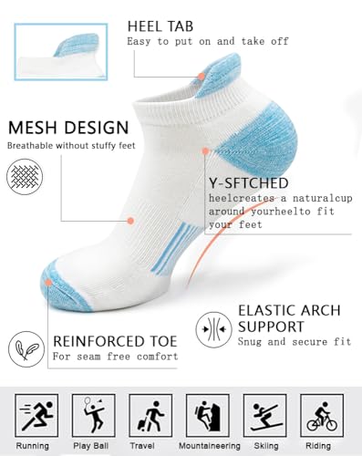Womens Ankle Socks 6 Pairs Anti-blister Thick Cushioned Wicking Odor Resist Athletic Running Socks With Heel Tab4