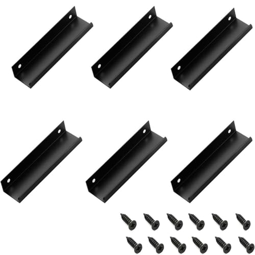 MOCOXYKLXY ドア取っ手 隠しドアハンドル アルミニウム合金 引き出しつまみ 家具の取っ手引き出しつまみ 食器棚・キャビネット 引き出し用 ネジ付き ノブ 手すりドアハンドル 長さ15cm(穴間距離128mm )ブラック 6個