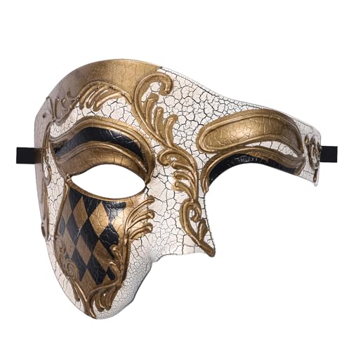 JewelryWe Máscara meia face homem: Máscaras de fantasma da ópera Veneza mascarada plástico disfarces carnaval Halloween jogo de RPG - para disfarces cosplay presentes